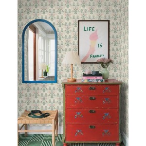Eijffinger|Romantic rustic wallpaper with leaf veins in ochre green, glossy|Scandinavian 2