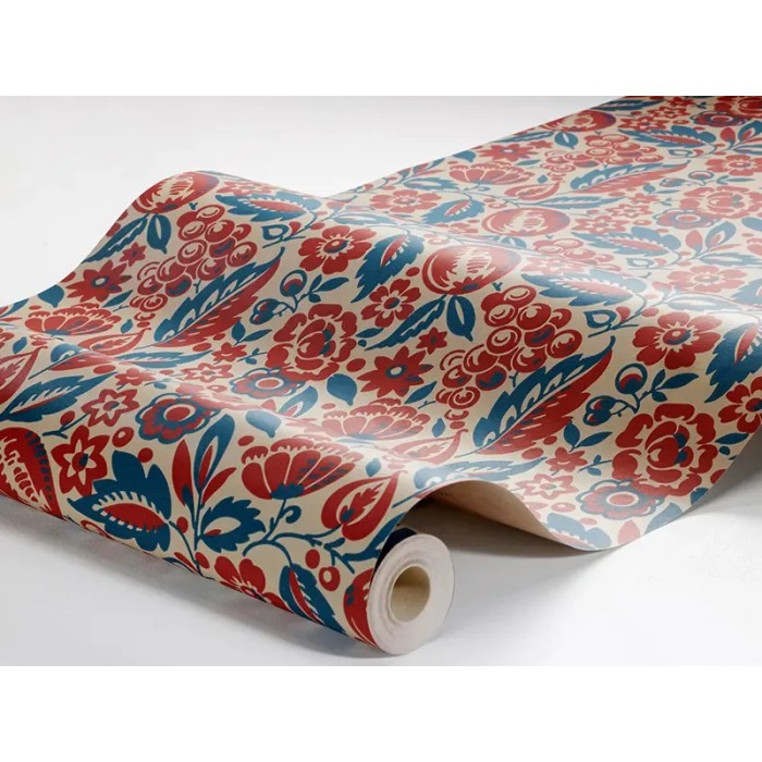Borastapeter|Papel pintado floral folclórico denso en rojo y azul|Papel Pintado