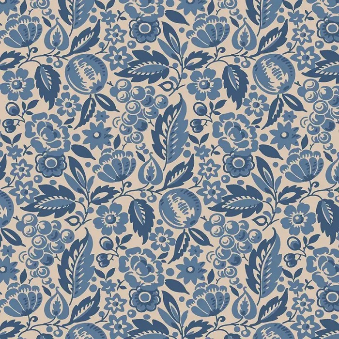 Borastapeter|Papel pintado floral folclórico denso en azul y beige|Papel Pintado