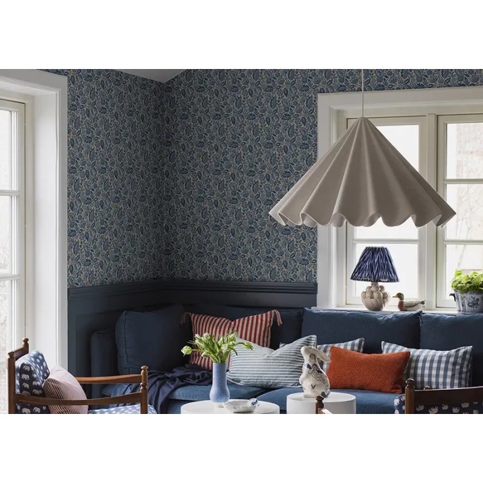 Borastapeter|Papier peint floral folklorique dense bleu beige|Papier Peint