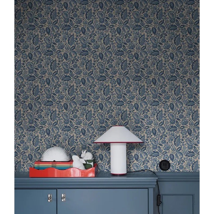 Borastapeter|Papier peint floral folklorique dense bleu beige|Papier Peint