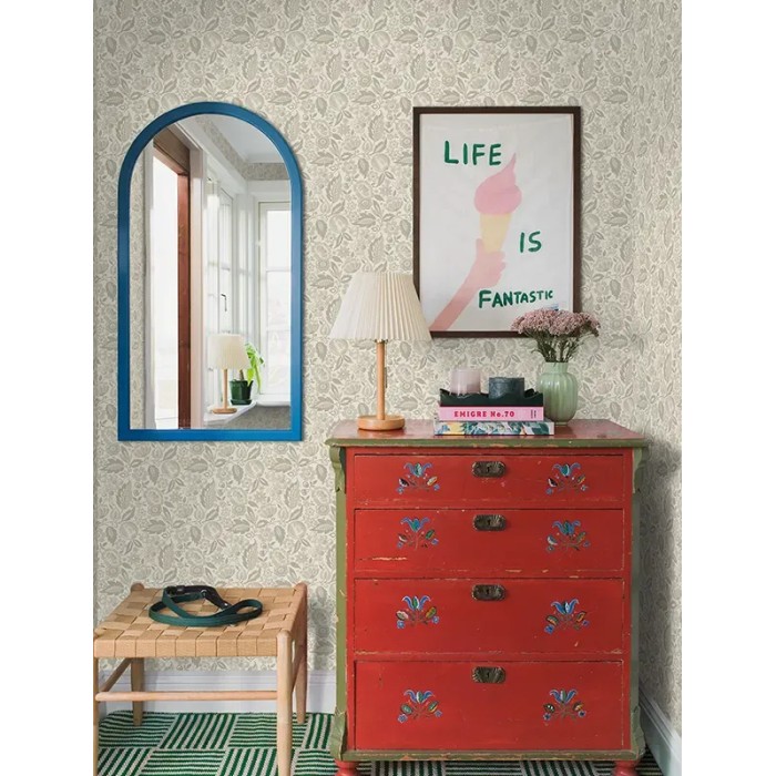 Borastapeter|Papel pintado floral folclórico denso en beige y verde|Papel Pintado