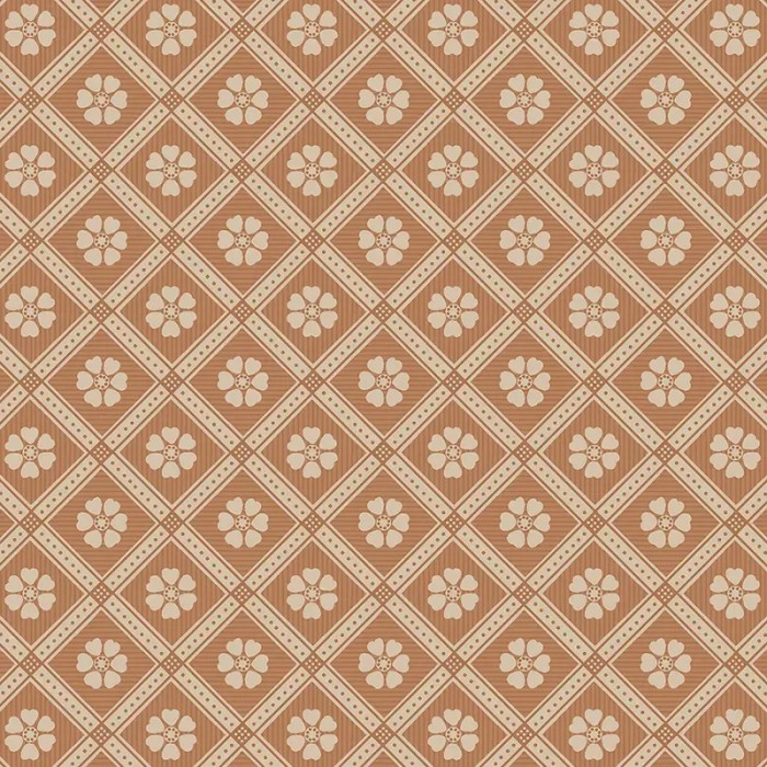 Borastapeter|Papel pintado floral folclórico enrejado en rojo terracota y beige|Geométrico