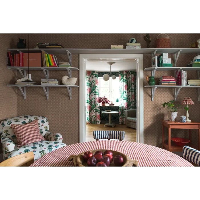 Borastapeter|Wallpaper folkloric trellis floral in terracotta red and beige|Geometric