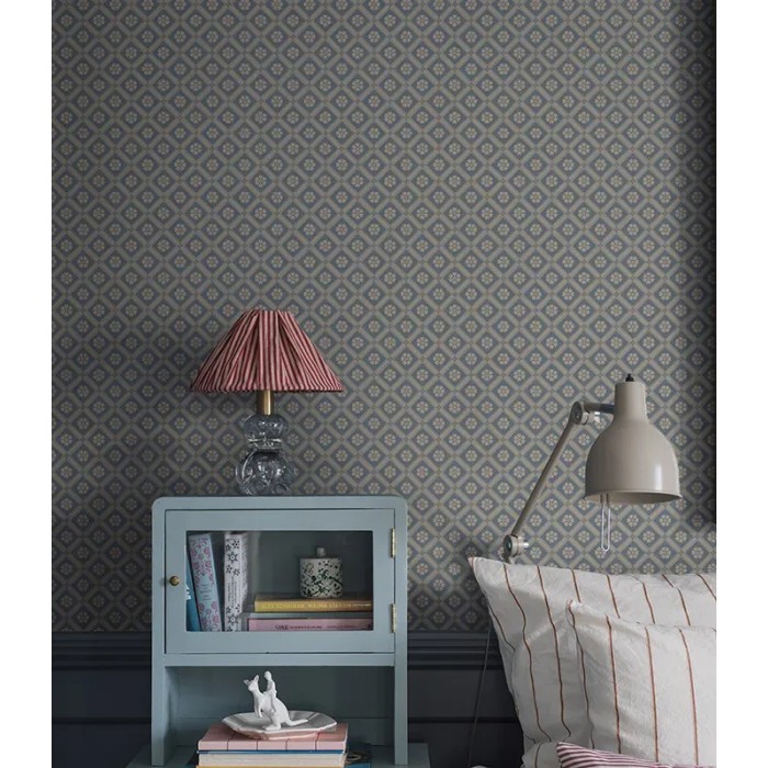 Borastapeter|Papier peint floral treillis classique moderne bleu beige|Scandinave