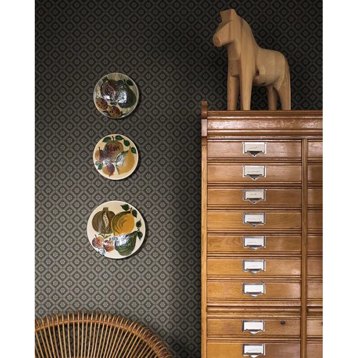 Borastapeter|Wallpaper traditional trellis floral in charcoal grey and beige|Geometric