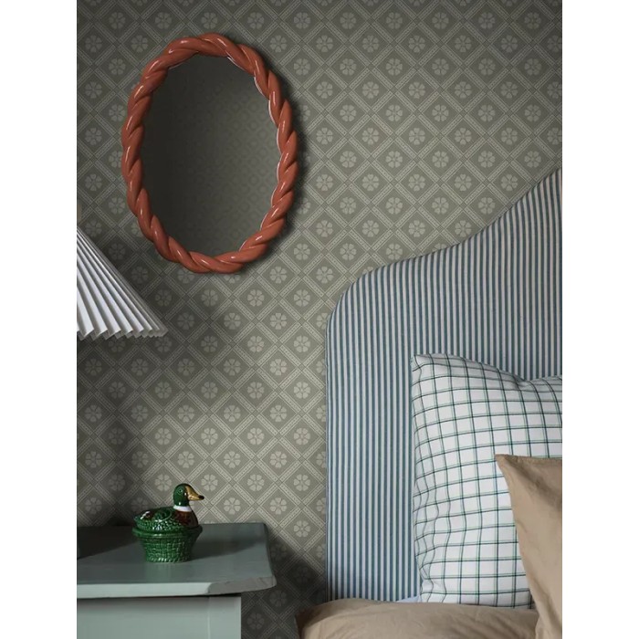 Borastapeter|Papel pintado floral enrejado rústico verde salvia y beige|Minimalista