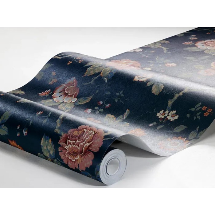 Borastapeter|Tapete romantisch floral Kretonne dunkelblau bunt|Romantisch