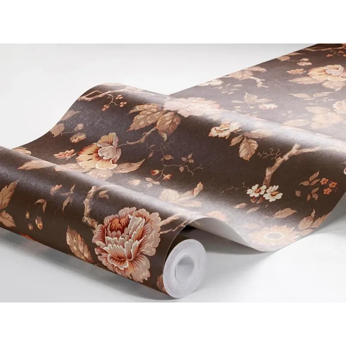 Borastapeter|Wallpaper rustic cretonne floral in brown and burgundy|Wallpaper