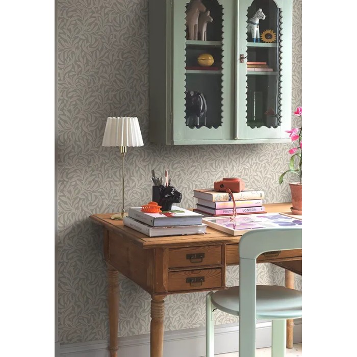 Borastapeter|Tapete Arts and Crafts Blätter dicht pastellgrün beige|Tapeten