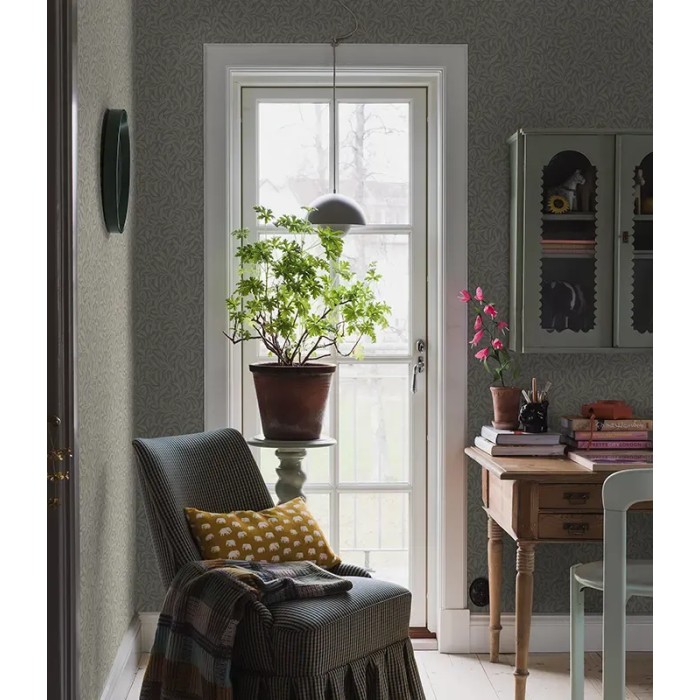 Borastapeter|Wallpaper arts and crafts style dense leaves in pastel green and beige|Wallpaper