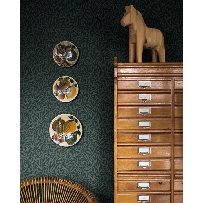 Borastapeter|Papel pintado hojas densas arts and crafts azul verdoso y beige|Papel Pintado