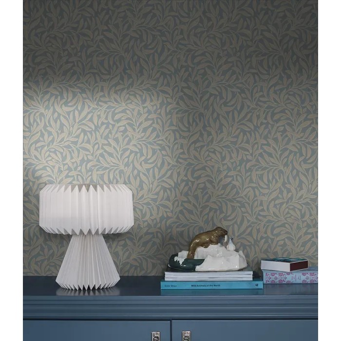 Borastapeter|Papel pintado hojas densas arts and crafts azul pastel y beige|Papel Pintado