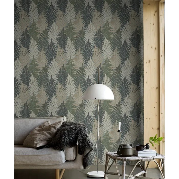 Borastapeter|Papier peint floral feuillu élégant bleu vert beige|Scandinave