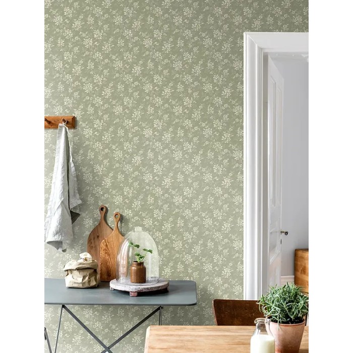 Borastapeter|Papel pintado floral vintage romántico verde y beige|Romántico