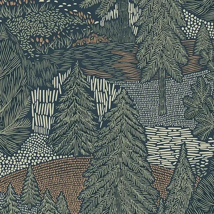 Borastapeter|Papel pintado bosque escandinavo contemporáneo verde y beige|Escandinavo