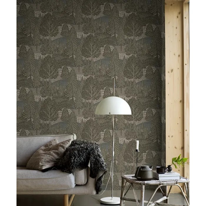 Borastapeter|Wallpaper Scandinavian forest spruces in green and beige|Scandinavian