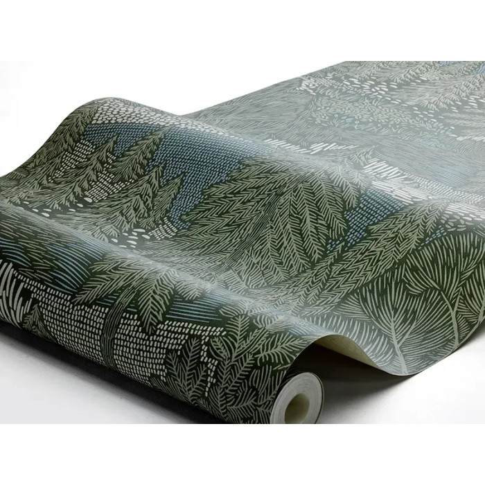 Papel pintado bosque escandinavo abetos verdes y beige - Borastapeter Woodland 4702