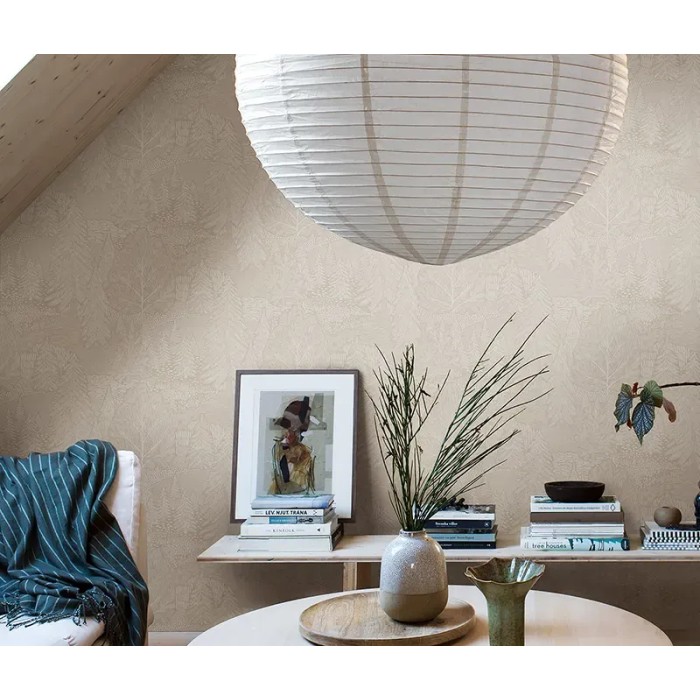 Papel pintado bosque escandinavo abetos beige y blanco - Borastapeter Woodland 4703