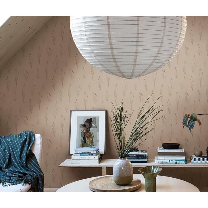 Borastapeter|Papel pintado prado nórdico lino beige y granate|Minimalista