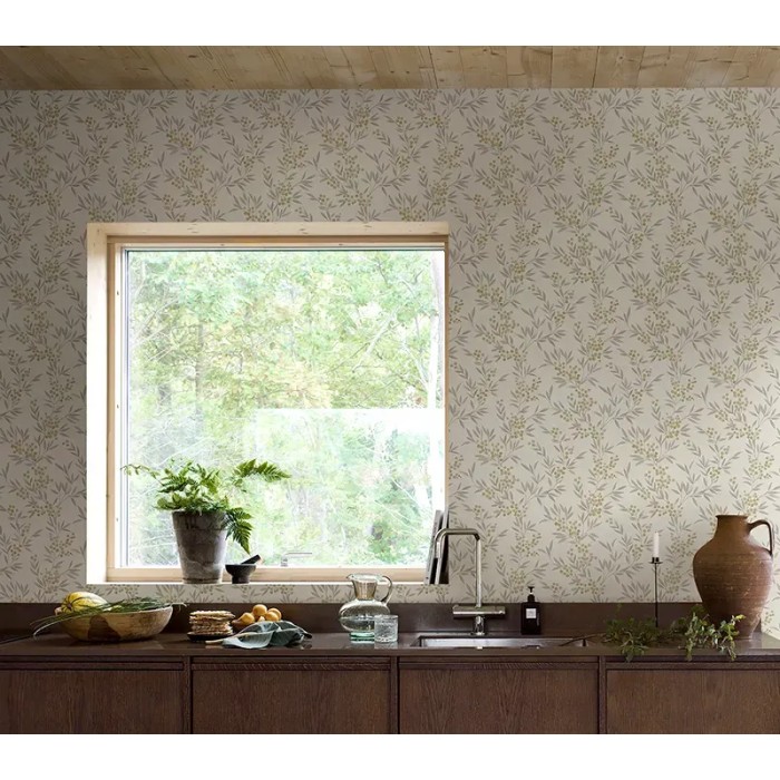 Borastapeter|Wallpaper Nordic watercolor berries in grey and ochre|Wallpaper