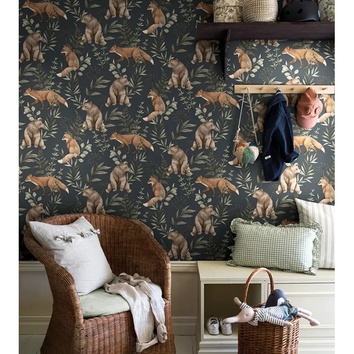 Borastapeter|Wallpaper kids Nordic forest in dark blue and brown|Children's