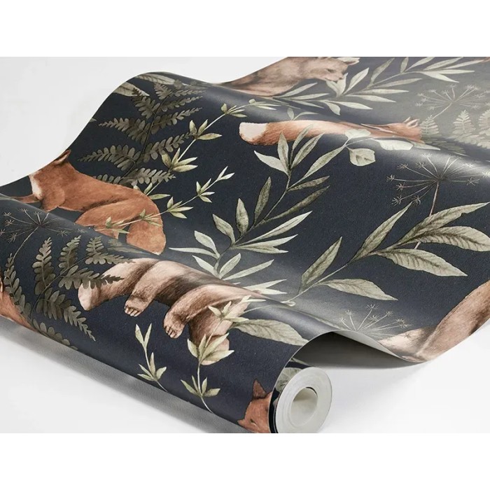 Borastapeter|Wallpaper kids Nordic forest in dark blue and brown|Children's