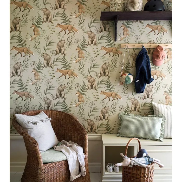 Borastapeter|Papel pintado infantil bosque nórdico marrón y lino claro|Infantil