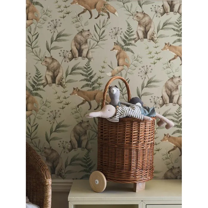 Borastapeter|Papel pintado infantil bosque nórdico marrón y lino claro|Infantil