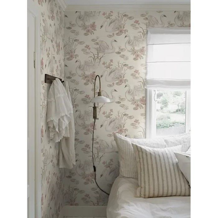 Borastapeter|Papel pintado infantil cisnes romántico rosa y marrón|Infantil