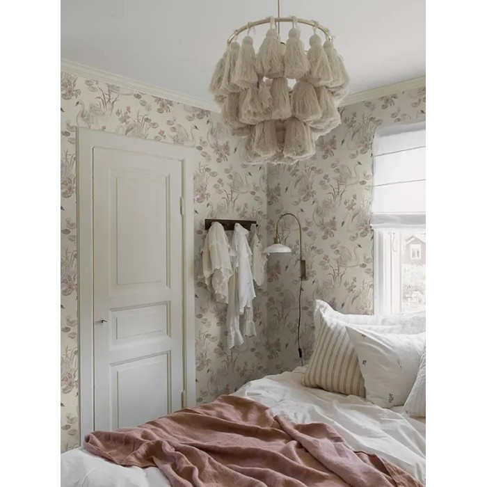 Borastapeter|Papel pintado infantil cisnes romántico rosa y marrón|Infantil