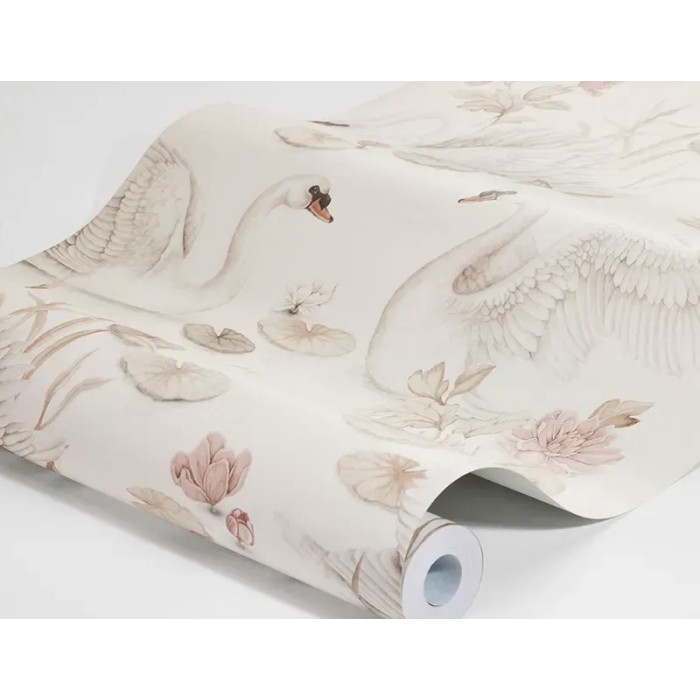 Borastapeter|Papel pintado infantil cisnes romántico rosa y marrón|Infantil