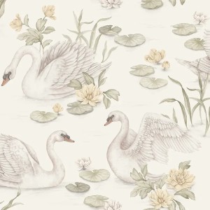 Casadeco|Kids wallpaper exotic birds and pastel violet flowers|Children's
