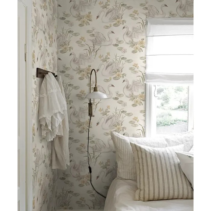 Papel pintado infantil cisnes amarillo y verde - Borastapeter Newbie 6926