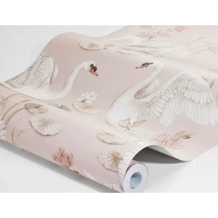 Borastapeter|Papel pintado infantil cisnes rosa blanco y marrón|Juvenil