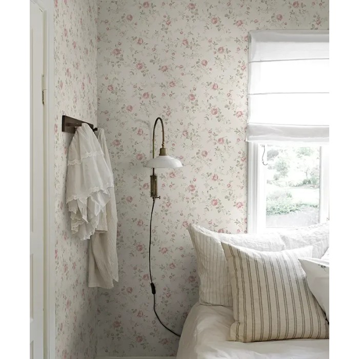 Borastapeter|Papel pintado infantil jardín de rosas rosa y verde|Juvenil