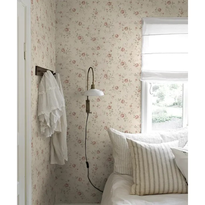 Borastapeter|Papier peint enfant jardin de roses lin beige abricot|Jeunesse