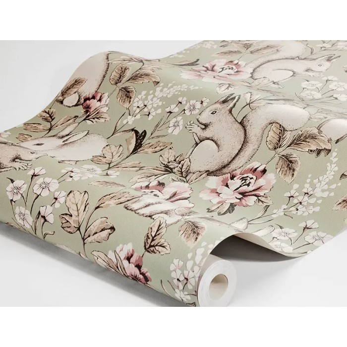 Borastapeter|Papel pintado infantil bosque mágico verde y rosa|Infantil