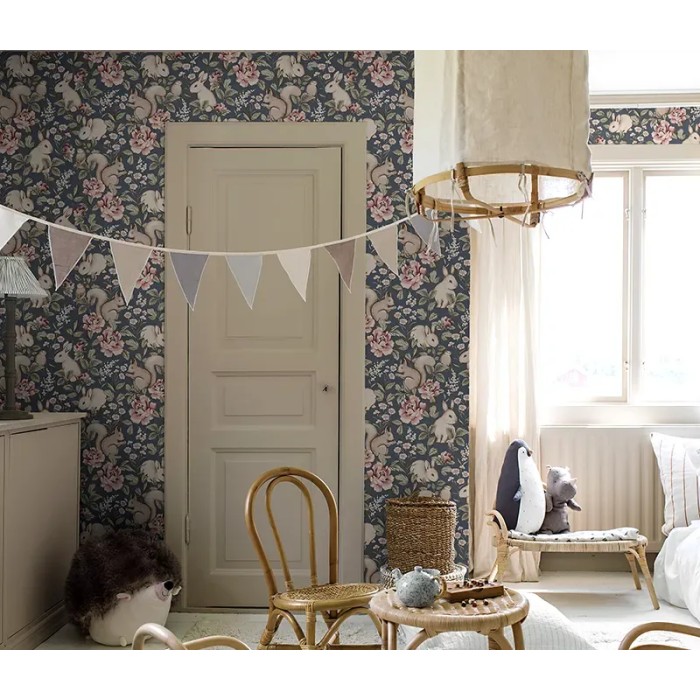 Borastapeter|Papel pintado infantil bosque mágico azul oscuro y rosa|Infantil