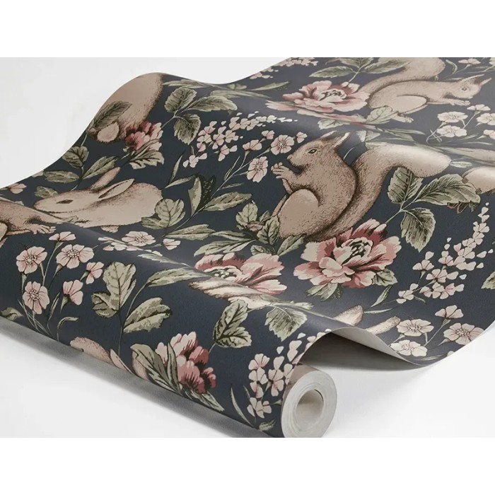 Borastapeter|Papel pintado infantil bosque mágico azul oscuro y rosa|Infantil