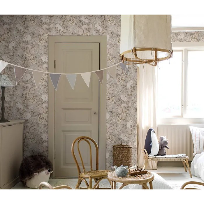 Borastapeter|Papel pintado infantil bosque mágico beige y lino|Infantil