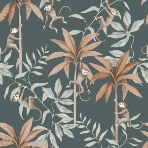 Cristiana Masi|Papier Peint pour enfants, animaux de la forêt bleu-vert|Enfants