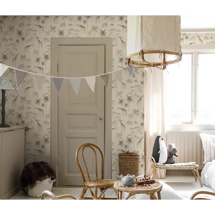 Borastapeter|Papel pintado infantil sabana con jirafas y elefantes|Infantil