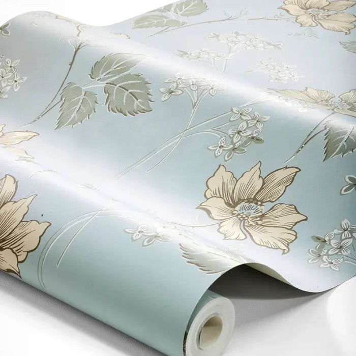 Papel pintado floral Valborg azul cielo y amarillo - Borastapeter Swedish Grace 5500