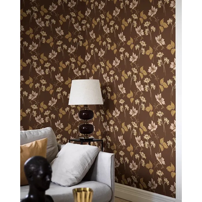 Borastapeter|Tapete floral Valborg dunkelbraun zartrosa|Tapeten