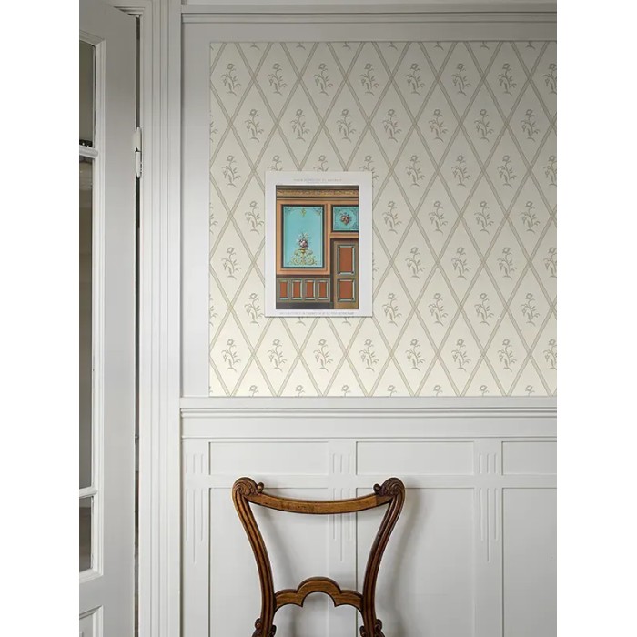 Borastapeter|Wallpaper vintage Signe light blue and eggshell gold|Rhombus