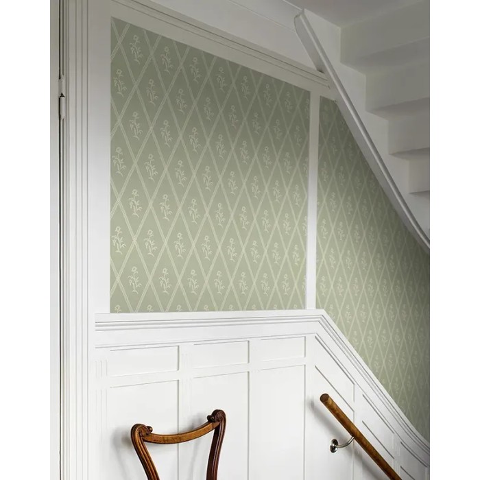 Papel pintado vintage Signe verde tilo y amarillo verdoso - Borastapeter Swedish Grace 5508