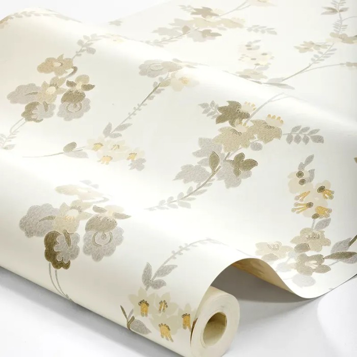 Borastapeter|Papel pintado floral Vera gris y beige con toques dorados|Papel Pintado