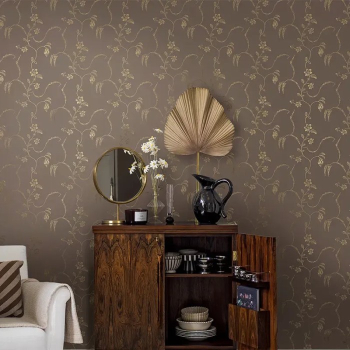 Borastapeter|Tapete floral Elsie dunkelbraun goldmuster|Tapeten