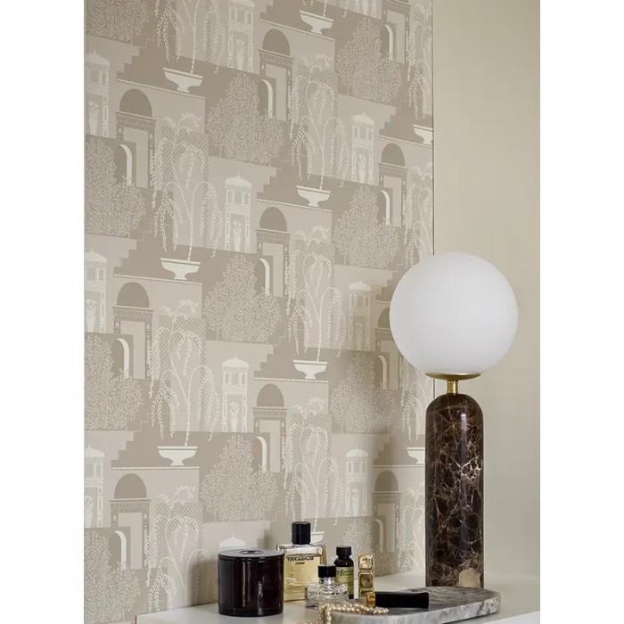 Borastapeter|Papel pintado geométrico Mimi beige y gris apagado|Art Deco